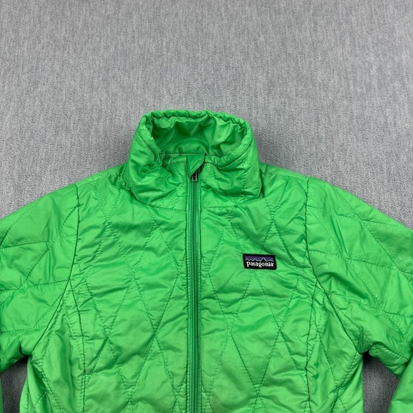 Patagonia Jacket Girls XS 5/6 Green Nano Puffer Full Zip Primaloft Mock Neck - Picture 2 of 16